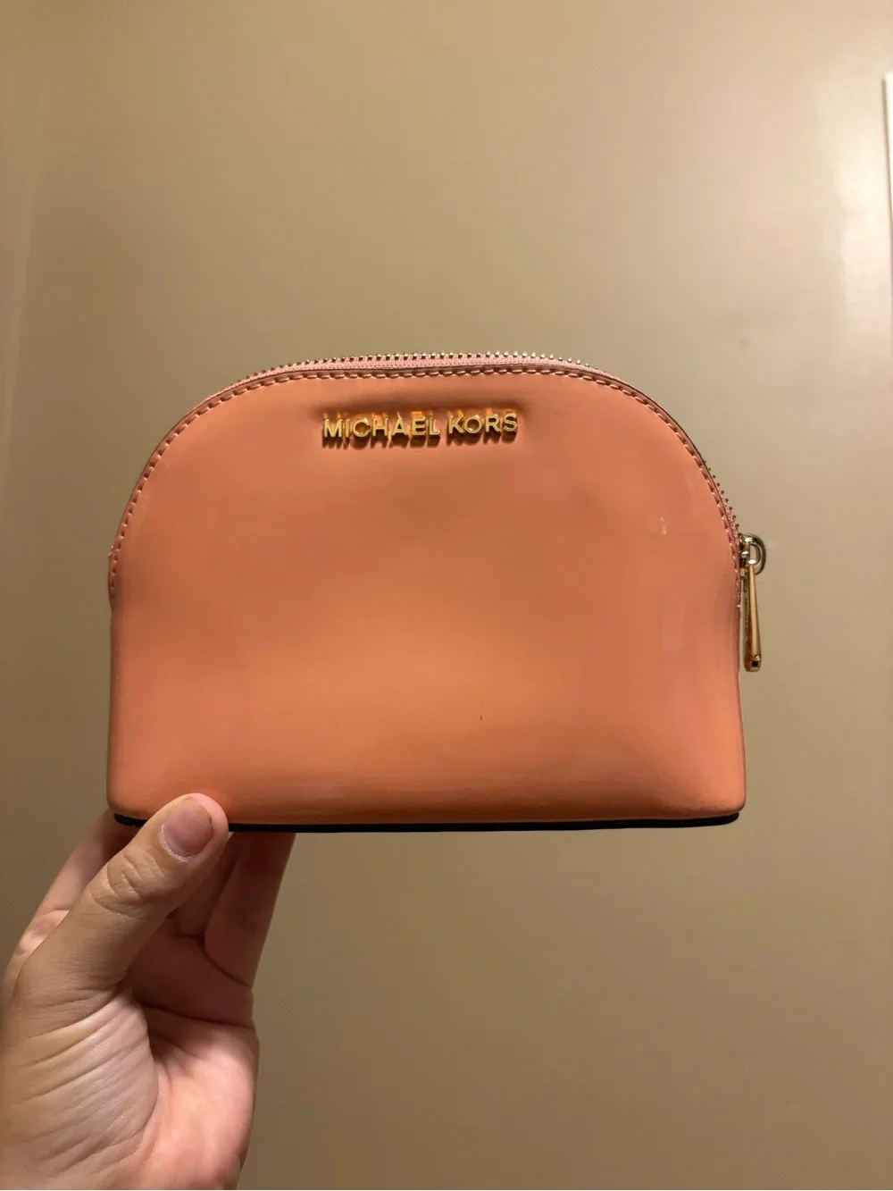 Michael Kors Peach-Pink Dome Cosmetic Case with Gold Logo
